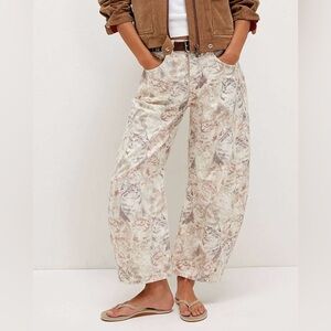 Free People Good Luck Barrel Jeans Cat Print